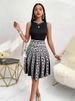 Women's Elegant Knitted Short Skirt With Contrast Color Printing Round Neck A-Line Sleeveless Dress For Commuting_ecoleips.com
