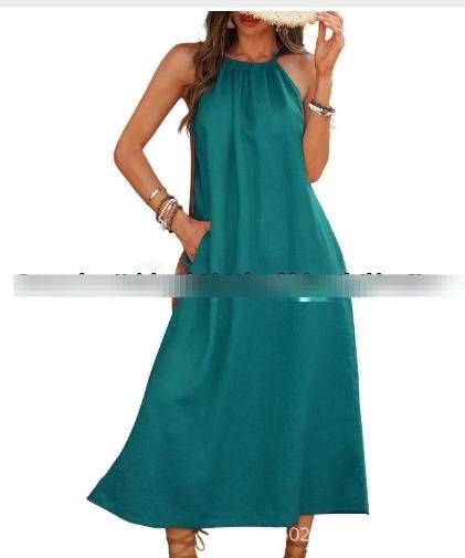 Women's Clothing Halter Neck Sleeveless Cotton Linen Dress American Style Solid Color Vest Hot Selling_ecoleips.com