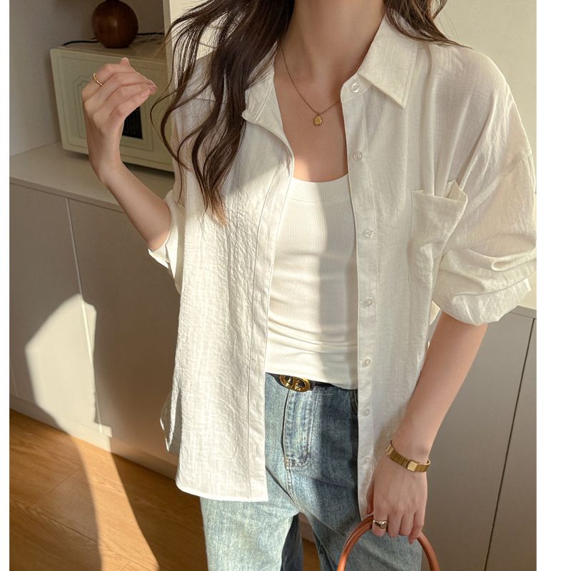 Women's Linen Summer Sun Protection Shirt Long Sleeve Thin Solid Color Loose Fitting High End Luxurious Outerwear_ecoleips.com