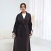 Modest Abaya Dress Aiyirui Belted V-Neck Duster Coat – Dubai-Inspired Longline Cardigan With Drawstring Sleeves (S-XL, Solid Colors)_ecoleips.com