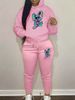 Women's Autumn And Winter Casual Fashion Cartoon Rabbit Pattern Printed Thick Fleece Warm Hooded Sweatshirt+sports Pants Set-753_ecoleips.com