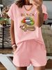 Women’s 2 Piece Outfit Set – Oversized Graphic T-Shirt And Biker Shorts Matching Set, Casual Summer Lounge Tracksuit For Daily Wear-316_ecoleips.com