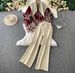 Elegant Three Piece Set With Turtleneck Sweater Printed Knitted Shawl Cardigan And High Waisted Slimming Trousers For Women_ecoleips.com