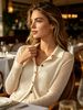 French Light Luxury Openwork Lapel Long Sleeve Cardigan Knit Top_ecoleips.com
