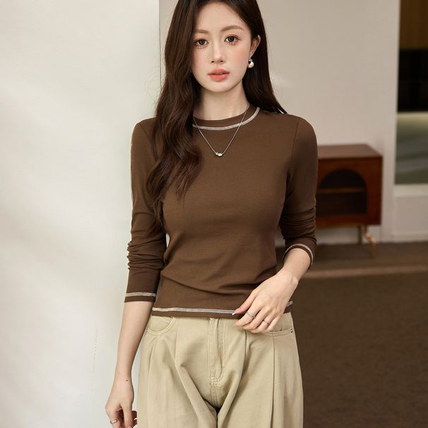 2025 #Craftsmanship Selection # Flower Needle Bright Thread Color Contrasting T-Shirt For Women's Long Sleeve 2025 Autumn New_ecoleips.com
