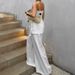 Women's Strapless Crop Top & High-Waisted Wide-Leg Pants Set – 100% Cotton Elegant Office Wear (S-L, White)_ecoleips.com