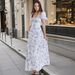 Women's Sexy Square Neck Puff Sleeve Floral Print Tie Front Mini Dress – Summer Resort Gown 2026_ecoleips.com