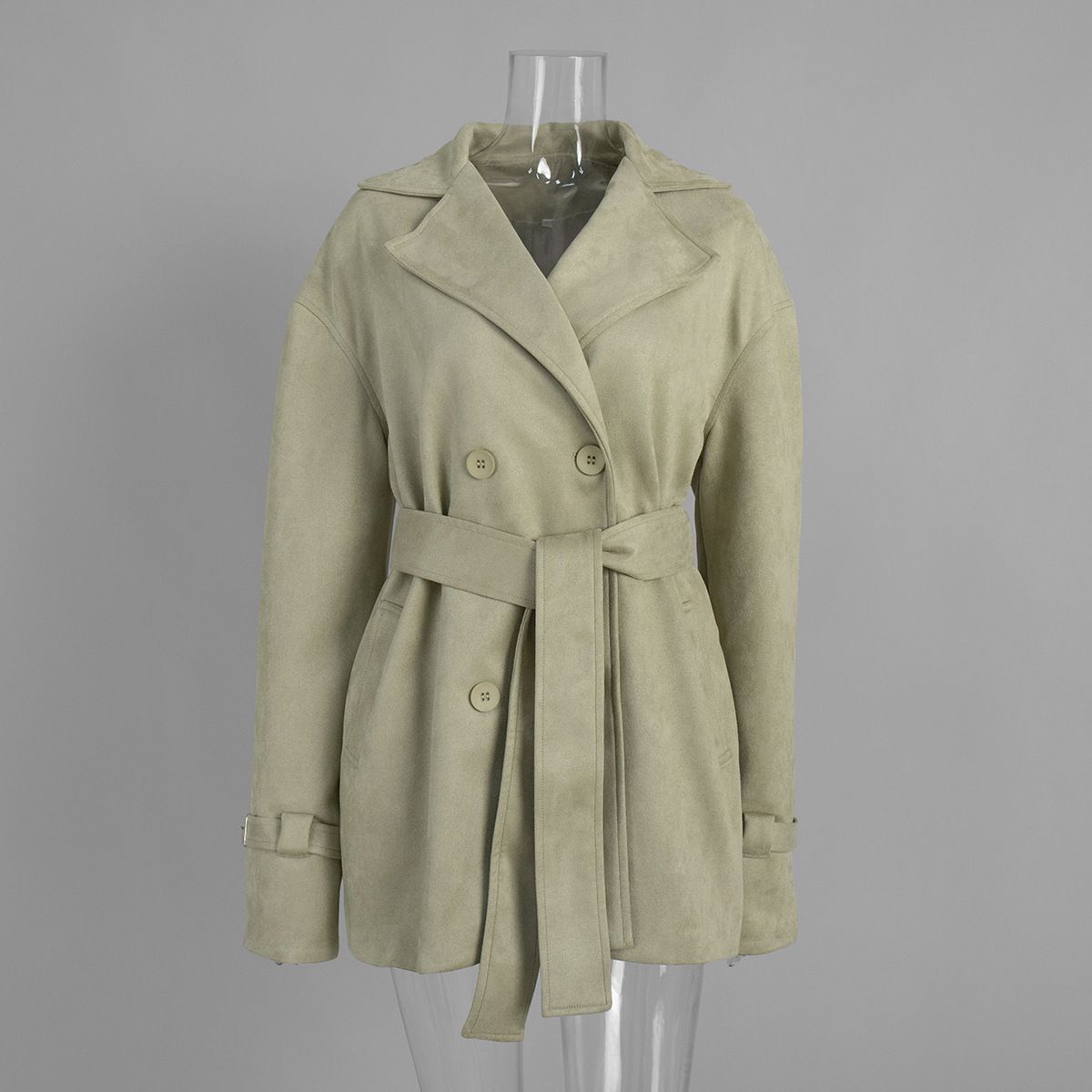 Retro Women's Suede Jacket Lapel Belted Waist Cinching European American Style Autumn Winter 2025 New Fashion Coat_ecoleips.com