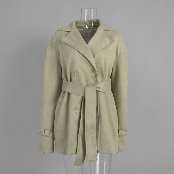 Retro Women's Suede Jacket Lapel Belted Waist Cinching European American Style Autumn Winter 2025 New Fashion Coat_ecoleips.com