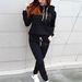 Women's Fleece Lined Hoodie Set Casual Sports Sweatshirt With Letter Print_ecoleips.com