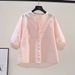 Women's Clothing Sleeve Cotton Shirt Women's Loose Design Casual Shirt Summer Literary Style Light Blue Top_ecoleips.com