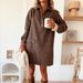 Women's Clothing Loose Fit Denim Dress Long Sleeved Collared_ecoleips.com
