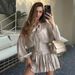 Elegant Temperament Suit For Women 2025 Spring Summer New Bowknot Puff Sleeve Tie Pleated Top Waist-Cinching Skirt_ecoleips.com