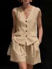 Women's Clothing Women's Simple Elegant Cotton Linen Two Piece Set Vest Shorts For Formal & Casual For Women_ecoleips.com