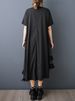 2026 Summer New Mesh Spliced Oversized Black Vintage Dresses For Woman Short Sleeve Loose Casual Midi Dress Elegant Clothing_ecoleips.com