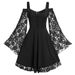 European And American Cross-border One-shoulder Vintage Lace Patchwork Dress With Bell Sleeves Women's Clothing_ecoleips.com