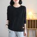Plus Size Artistic Round Neck Pullover Sweater For Women, Autumn Winter Knitted Top, Loose Fit, Belly Covering Base_ecoleips.com