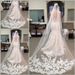Women's Clothing Korean Style Bridal Wedding Veil Soft Tulle Lace Appliqué 3 Meter Long Train Exquisite White Off White_ecoleips.com
