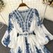 Women's Clothing Spring New Women's Fashionable V Neck Long Sleeved Print Dress_ecoleips.com
