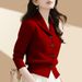 Women's Clothing Fashionable Of The Festive Red Long Sleeved Lapel Knitted Cardigan Top In Autumn And Winter_ecoleips.com