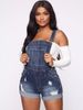 K European And American Elastic Perforated Shoulder Strap Denim Shorts Jumpsuit. Denim Jumpsuits_ecoleips.com