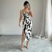 Voya Foreign Trade Women's Fashion 2026 Spring Summer New Style Elegant Intellectual Cow Print Strap Midi Dress_ecoleips.com