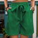 Women's Oversized Woven Solid Color Casual Shorts Comfortable Loose Fit High Waist Knee-Length Summer Fashion_ecoleips.com