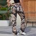 Women’s Clothing Street Drawstring Waist Camouflage Print Flip Pockets Cargo Casual Sports Outdoor Pants_ecoleips.com