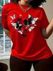 European And American Cross-border Foreign Trade Clothing Butterfly Print Round Neck Printed Women's Short-sleeve_ecoleips.com