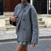 Women’s Oversized Double-Breasted Wool Coat – V-Neck Longline Polyester Blazer (S-L, Gray/Beige/Black)_ecoleips.com