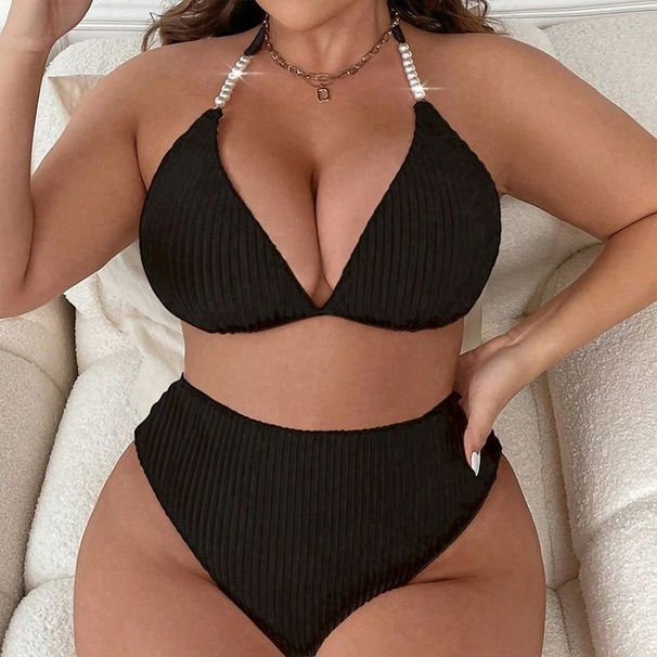 2025 New European And American Style Solid Color Lace-Up Tube Swimsuit Top For Women Beach Vacation Fashion Plus Size_ecoleips.com