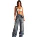 Women's Clothing Women's Denim Jumpsuit Street Style Multi Pocket Overalls Loose Waist Straight Leg Pants For Formal & Casual_ecoleips.com