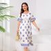 Women's Clothing Loose Large Size Trumpet Sleeve V Neck Dress Seaside Holiday Fresh Print Mid Length Skirt_ecoleips.com