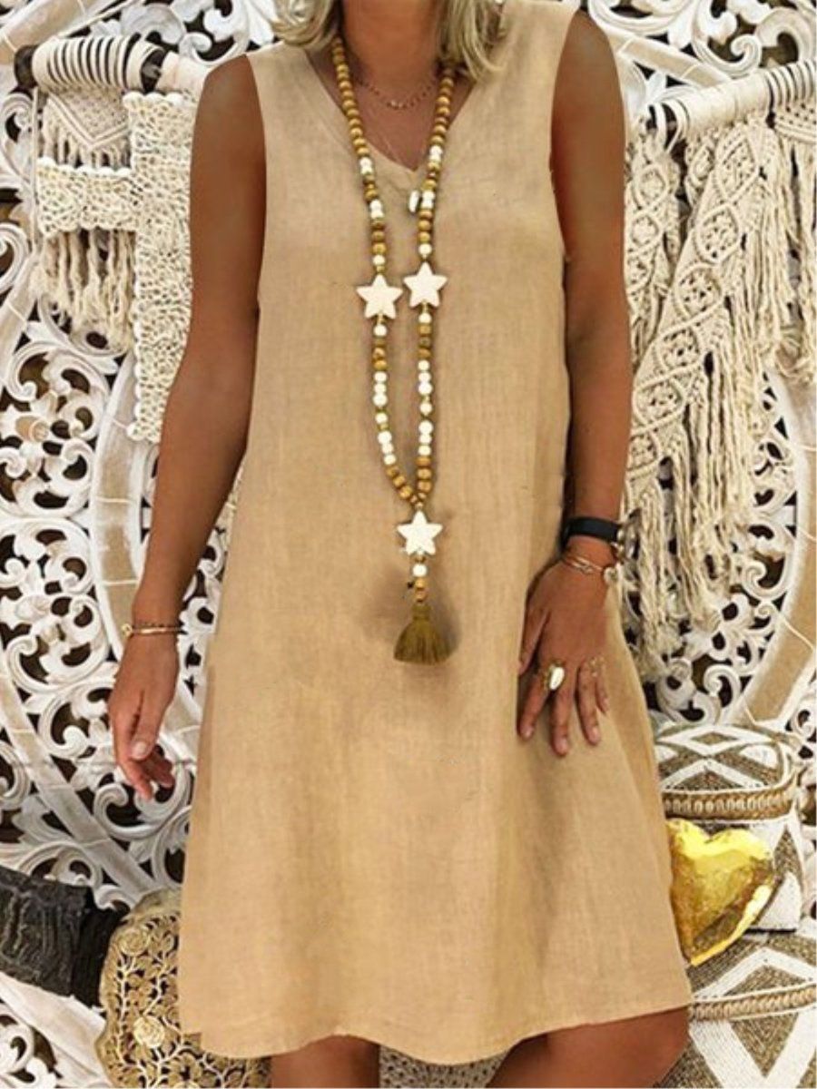 Women's Vest Dress V Neck Sleeveless European And American Style Clothing For Ladies_ecoleips.com