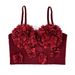 Women's Clothing Red Underwear Mesh See Through Fishbone Bra With Bra Pad Beaded Three Dimensional Flowers For Outer Wear With Beautiful Back_ecoleips.com