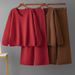European American Style Women's Solid Color V Neck Fashion Set High Waisted Loose Casual Sweater Two Piece Autumn Winter Outfit_ecoleips.com