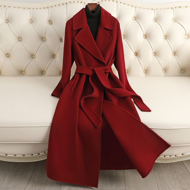luxury doublefaced wool coat for women elegant long trench coat with belt, pure wool, slim fit, office & casual wear_ecoleips.com