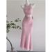 Dopamine Outfit Dress Long Skirt Two-Piece Set High-End Off-Shoulder Top Halter Neck Camisole_ecoleips.com