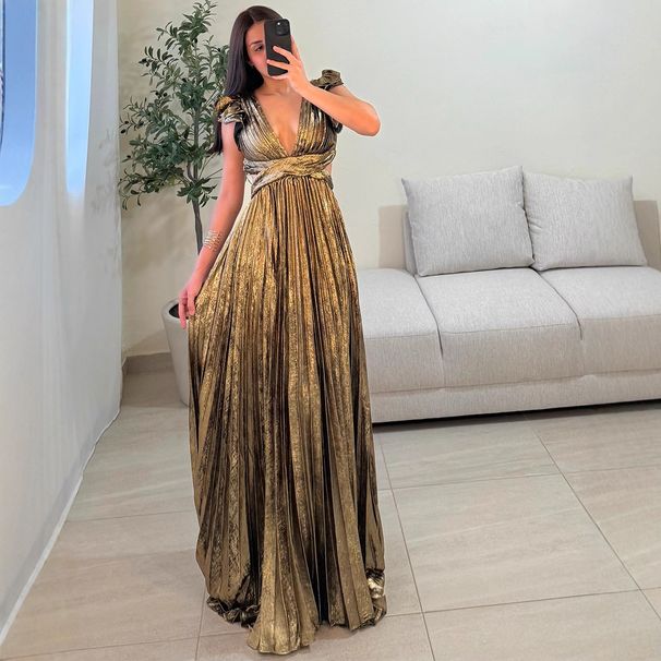 Women's Backless Long Dress With Pleats And Tie Up Details High Waist Side Zipper Full Skirt Party Dress_ecoleips.com