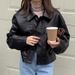 Women's PU Leather Short Jacket - Autumn Brown Retro Polo Collar Coat, Slim Fit Button-Down Blazer For Petite, Office & Casual (S-XL)_ecoleips.com