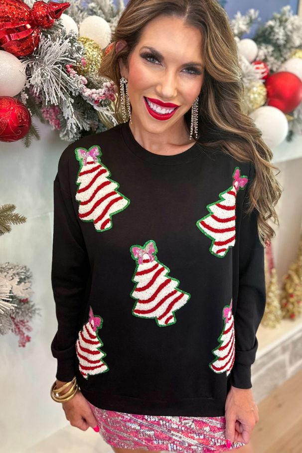 Christmas Tree 3D Embroidered Sweatshirt – Festive Glitter Pullover For Women (S/M/L/XL, Black/Green/Red)_ecoleips.com