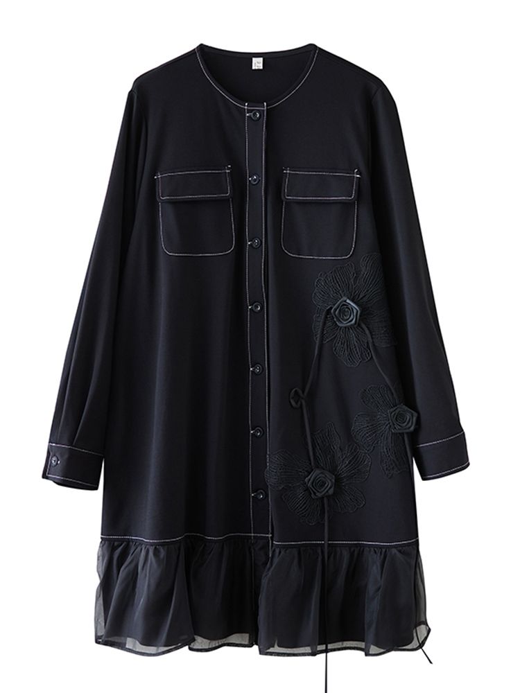 Long Sleeve Patchwork Mesh Oversized Shirt Dresses For Women New Loose Casual Midi Dress Elegant Clothing Spring Autumn 2025_ecoleips.com