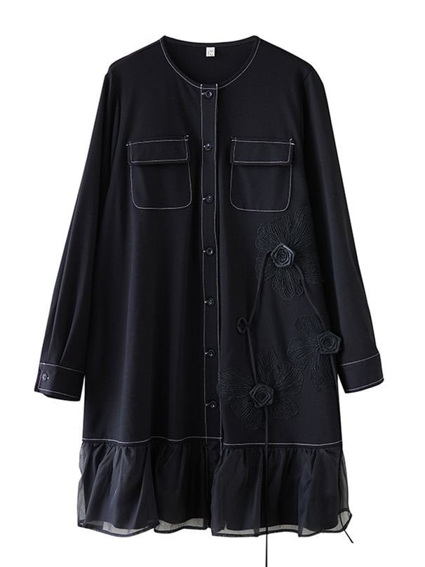 Long Sleeve Patchwork Mesh Oversized Shirt Dresses For Women New Loose Casual Midi Dress Elegant Clothing Spring Autumn 2025_ecoleips.com