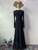 Women's Clothing Elegant Feminine Long-Sleeved Maxi Dress Summer Comfortable Fit: Designed Thin Lanon Dress_ecoleips.com