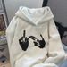 Trendy Brand Printed Hooded Sweatshirt Women's Heavyweight Fleece Lined Thickened Loose Fitting Pullover Top Autumn Winter 2025 New Style_ecoleips.com