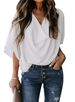Summer New Women's Chiffon V Neck Blouse Loose Casual Mid Sleeve T-Shirt Style_ecoleips.com