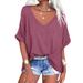 2025 Spring/Summer New Short Sleeved Summer Casual V-Neck Loose Top T-Shirt_ecoleips.com