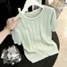 Women's Slimming Round Neck Hollowed Out Ice Silk Knit Short Sleeve T-Shirt Loose Fitting Summer Thin Top_ecoleips.com