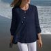 Elegant 3/4 Sleeve Blouse With Linen Blend & Lace Trim - Relaxed Fit Women's Top For Spring/Autumn_ecoleips.com