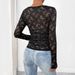 European And American Cross-border 2026 New Women's Lace Floral Square-neck Ruched Design Long-sleeve T-shirt Top_ecoleips.com